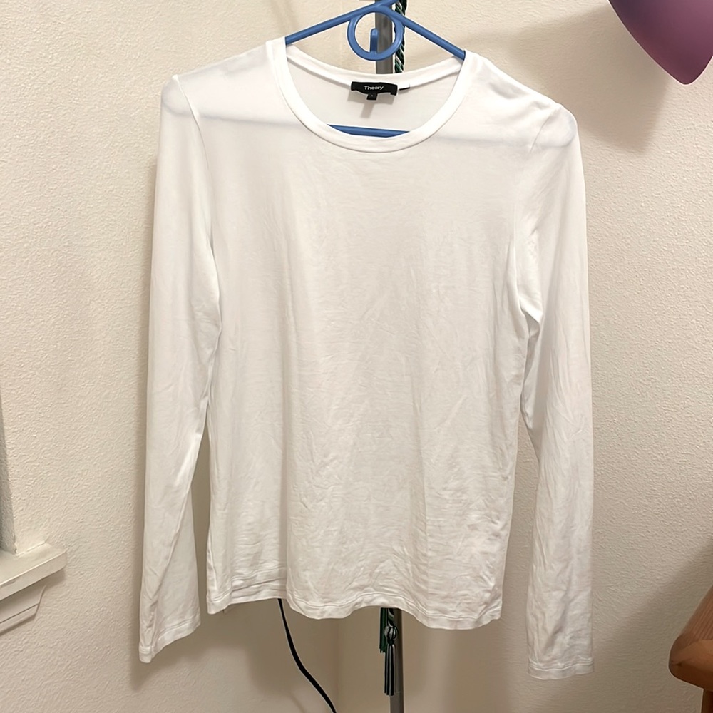 THEORY White Long-Sleeve Tee - Size L - Like New Condition!!